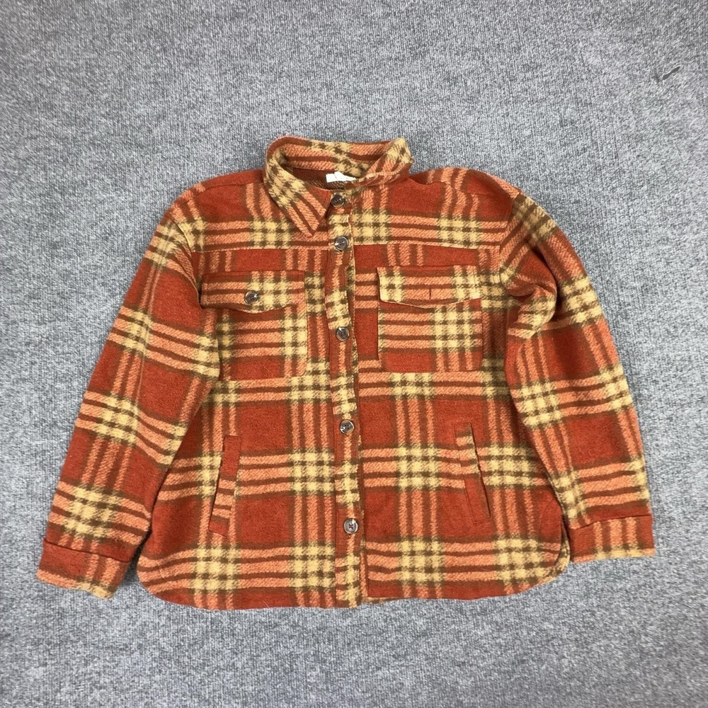 Maurices Jacket Womens Large Orange Plaid Flannel Button Front Pockets Shacket